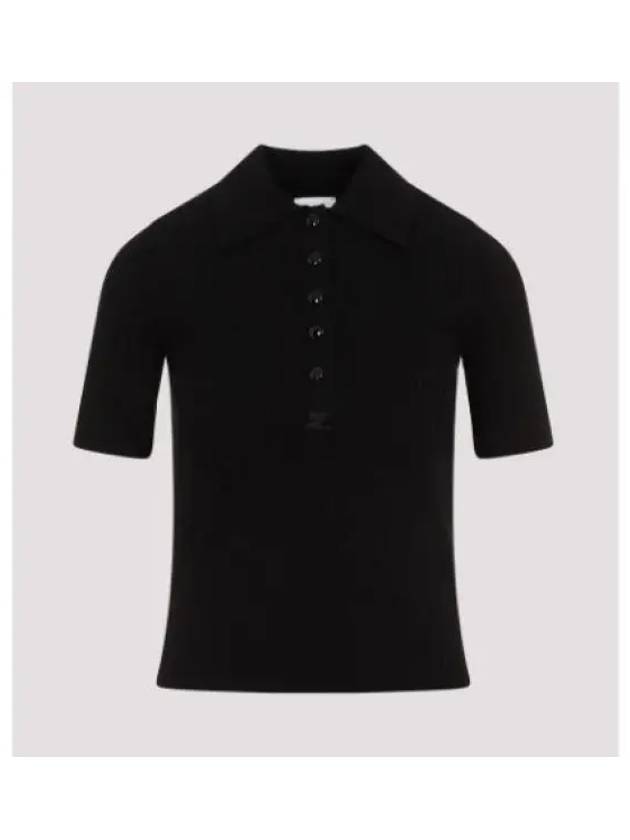 Iconic Logo Rib Short Sleeve Polo Knit Top Black - COURREGES - BALAAN 2