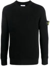 Wappen Patch Crew Neck Ribbed Wool Knit Top Black - STONE ISLAND - BALAAN 3