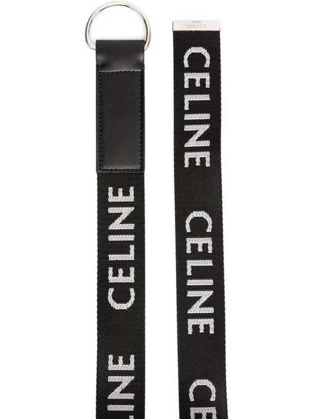 Medium Double Ring Jacquard Leather Belt Black - CELINE - BALAAN 7