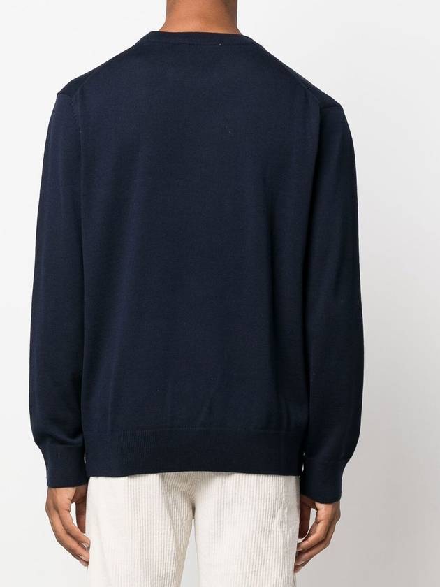 Fox Head Patch Regular Round Neck Pullover Knit Top Navy - MAISON KITSUNE - BALAAN 5