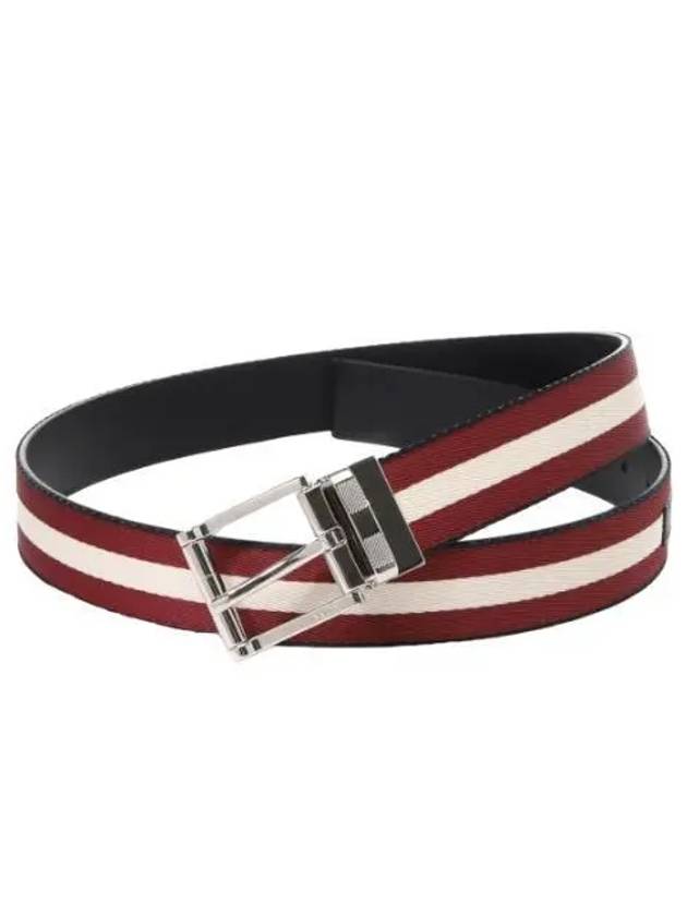 Taylan Stripe Reversible Belt Black Red - BALLY - BALAAN 2