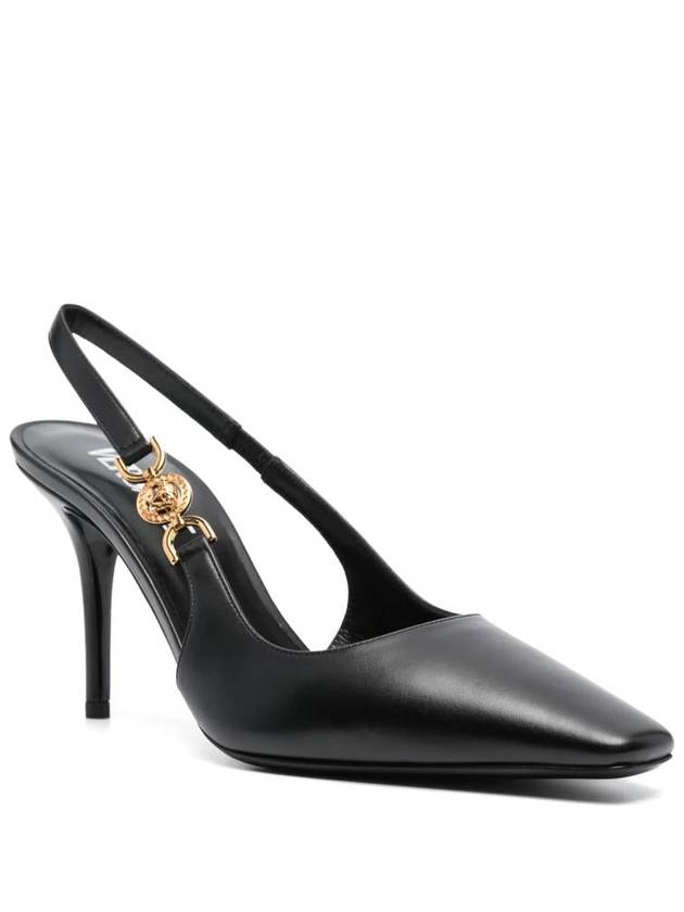 Medusa Detail Calf Leather Slingback Heels Black - VERSACE - BALAAN 3