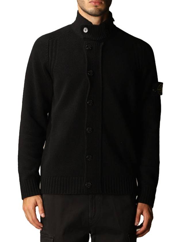 Wappen High Neck Button Up Wool Cardigan Black - STONE ISLAND - BALAAN 6