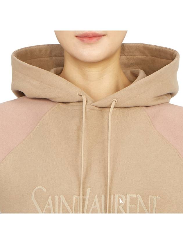 logo embroidered hood beige - SAINT LAURENT - BALAAN.