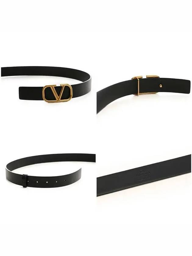 Gold V Logo Signature Leather Belt Black - VALENTINO - BALAAN 6