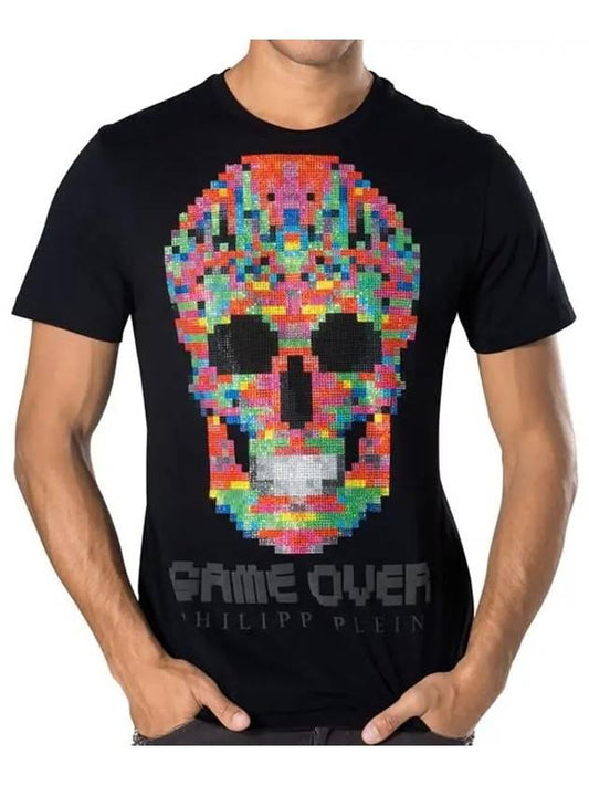 Skull Game Over Short Sleeve T-Shirt Black - PHILIPP PLEIN - BALAAN.