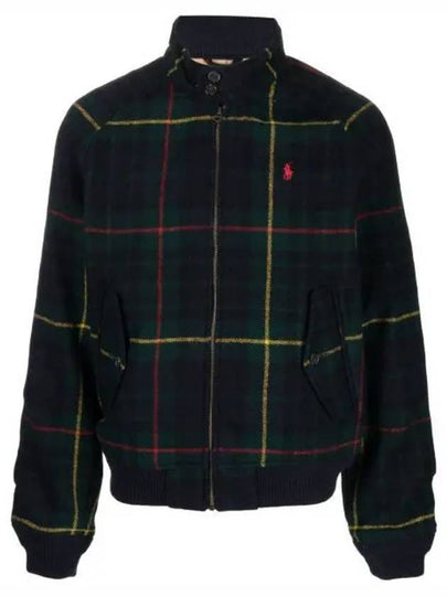 Pony Embroidered Logo Tartan Check Wool Zip-up Jacket Navy - POLO RALPH LAUREN - BALAAN 2