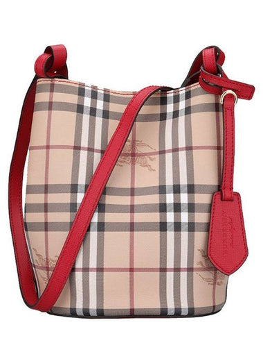 Haymarket Lawn Check Strap Bucket Bag Red - BURBERRY - BALAAN 1