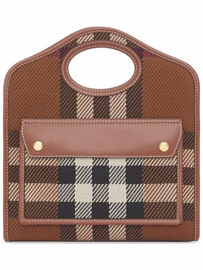 Mini Knit Check Leather Pocket Tote Bag Brown - BURBERRY - BALAAN 2