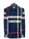 Men's Checked Stretch Cotton Poplin Long Sleeve Shirt Navy - BURBERRY - BALAAN 2