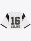 Women's 16 Print Jersey Mesh Crop Short Sleeve T-Shirt Black White - CELINE - BALAAN 2