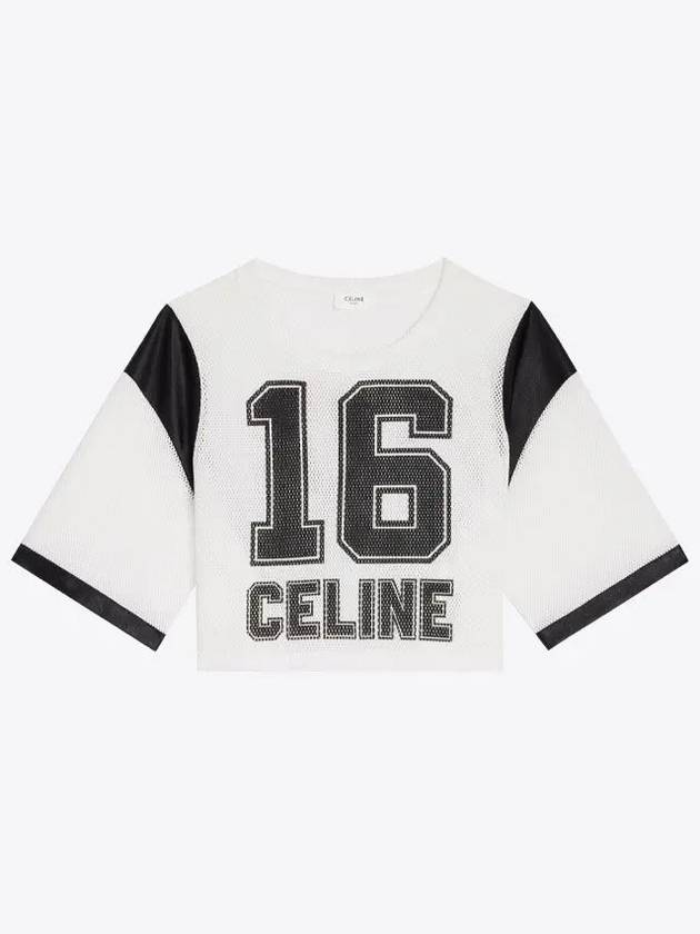 Women's 16 Print Jersey Mesh Crop Short Sleeve T-Shirt Black White - CELINE - BALAAN 2