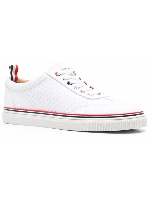 Women's Vitello Calfskin Mesh Striped Rubber Cupsole Low Top Sneakers White - THOM BROWNE - BALAAN 3