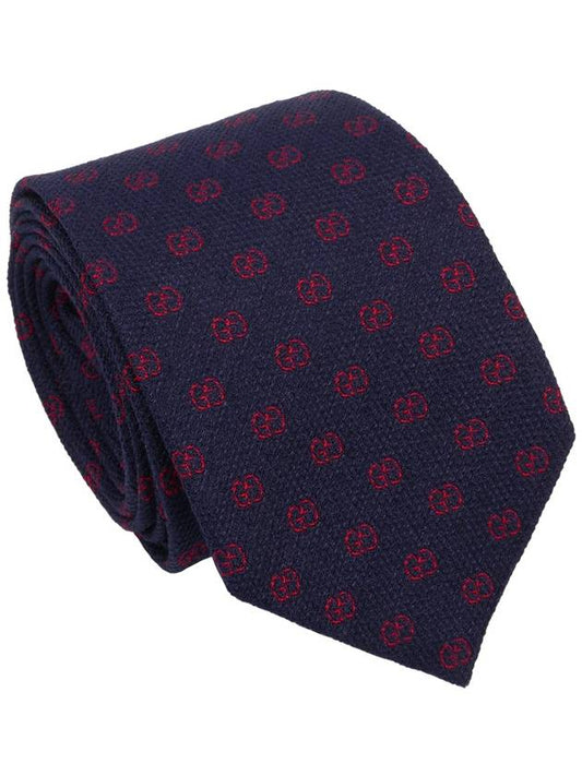 GG pattern silk wool tie navy red - GUCCI - BALAAN.