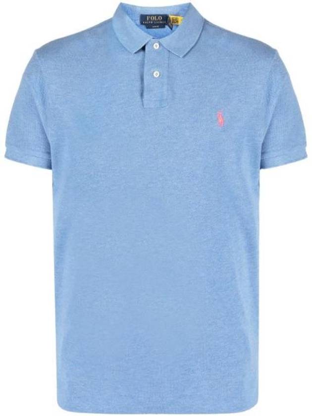 Embroidered Logo Slim Fit Short Sleeve Polo Shirt Blue - POLO RALPH LAUREN - BALAAN.