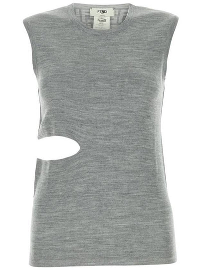 Cutout Reversible Wool Sleeveless Grey - FENDI - BALAAN 2