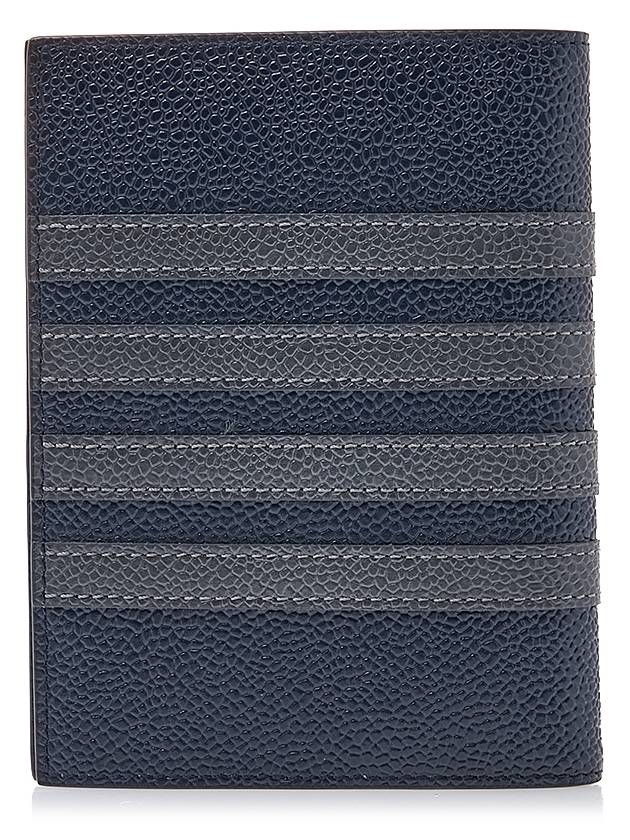 Pebble Grain Leather 4 Bar Card Wallet Navy - THOM BROWNE - BALAAN 4