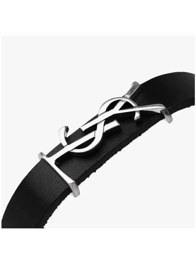 Opyum Silver Logo Leather Bracelet Black - SAINT LAURENT - BALAAN 6