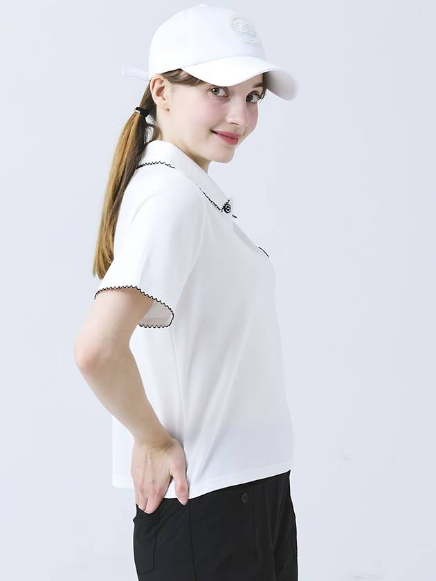 Doyou Know MC Women s Cotton Pique Tissue Lace Decoration Shirt Collar Loose Fit Short Sleeve White T DO3242TS85 1 - DOYOUKNOWMC GOLF WEAR - BALAAN 2