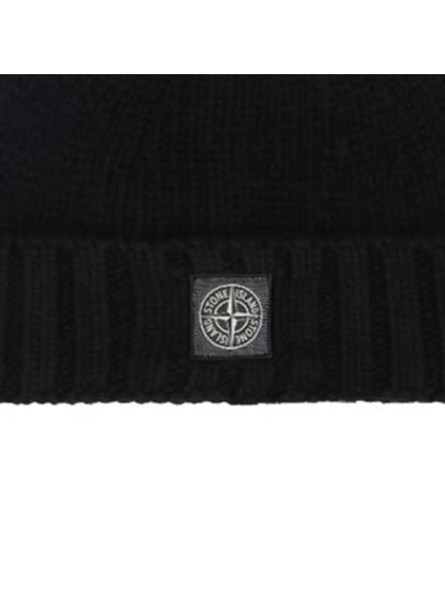 Logo Patch Wool Beanie Black - STONE ISLAND - BALAAN 3