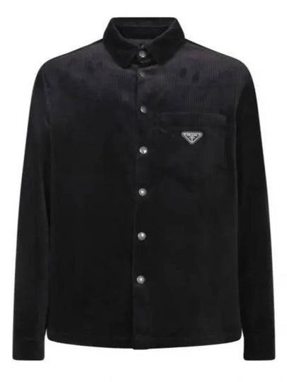 Corduroy Enamel Triangle Logo Long Sleeve Shirt Black - PRADA - BALAAN 2