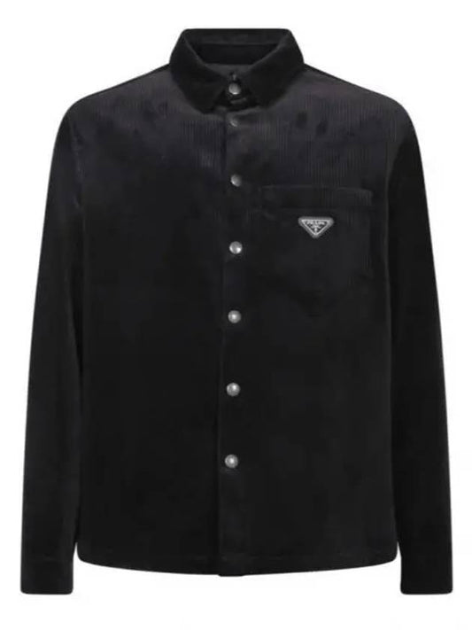 Triangle Logo Corduroy Long Sleeve Shirt Black - PRADA - BALAAN 2