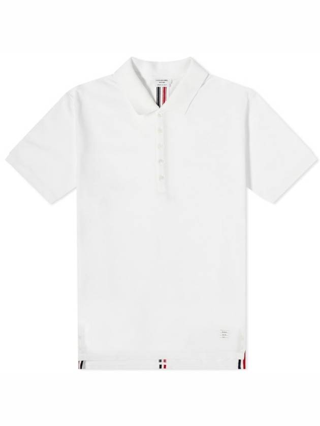 Men's Cotton Pique Center Bag Striped Short Sleeve Polo Shirt White - THOM BROWNE - BALAAN 2