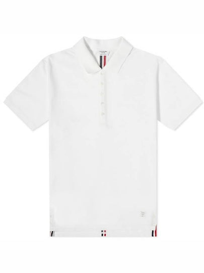 Men's Cotton Pique Center Bag Striped Short Sleeve Polo Shirt White - THOM BROWNE - BALAAN 2