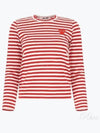 Women's Red Heart Wappen Stripe Long Sleeve T-Shirt Red - COMME DES GARCONS - BALAAN 2