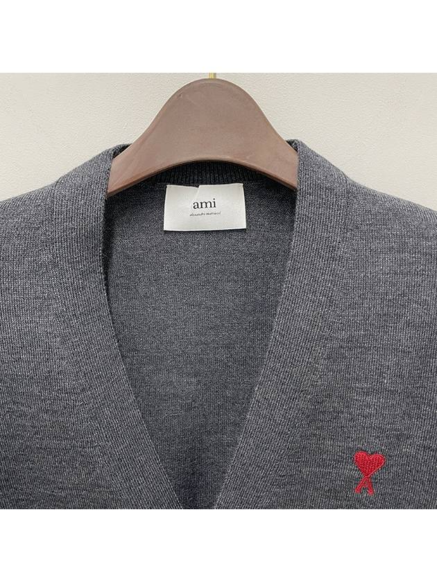 Red Heart Logo Merino Wool Cardigan Heather Grey - AMI - BALAAN 5