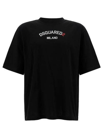 Logo Print Short Sleeve T Shirt Black - DSQUARED2 - BALAAN 1