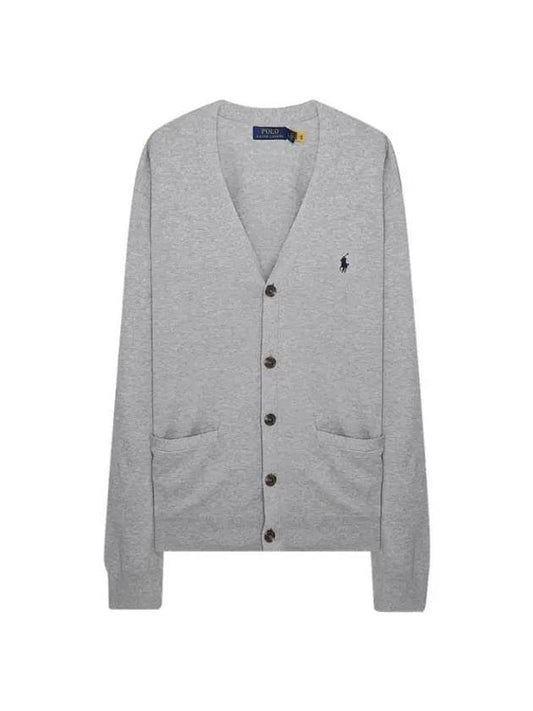 V-Neck Embroidery Logo Cardigan Grey - POLO RALPH LAUREN - BALAAN 1