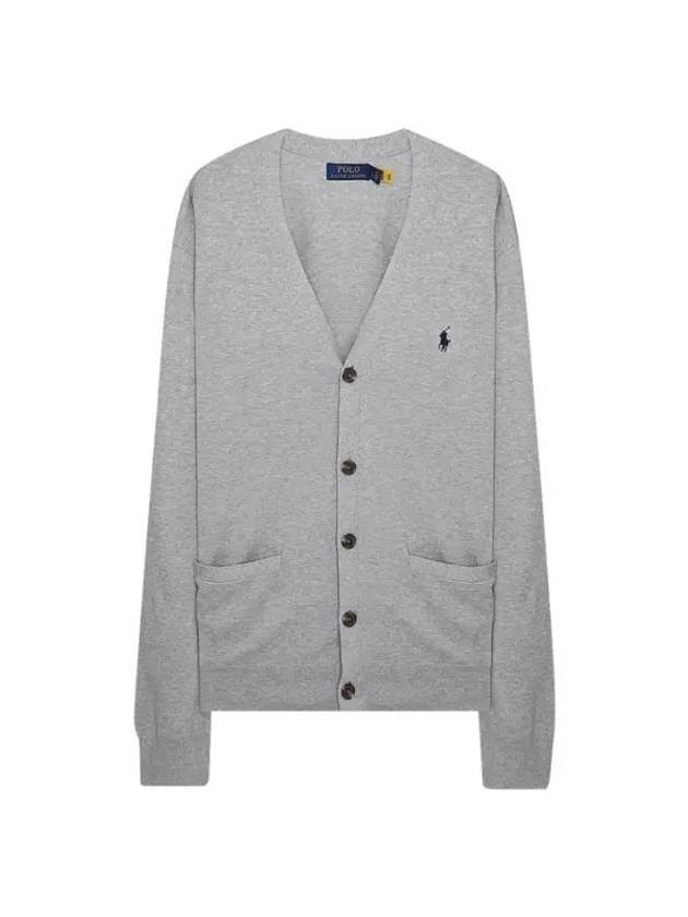 V-Neck Embroidery Logo Cardigan Grey - POLO RALPH LAUREN - BALAAN 1