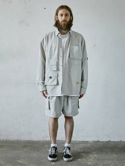 Cargo Pocket Work Oversized Fit Long Sleeve Shirt Ivory - AKAW - BALAAN 2