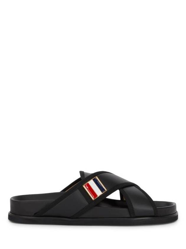 Vitello Calf Enamel Criss Cross Loafer Sandals Black - THOM BROWNE - BALAAN 2