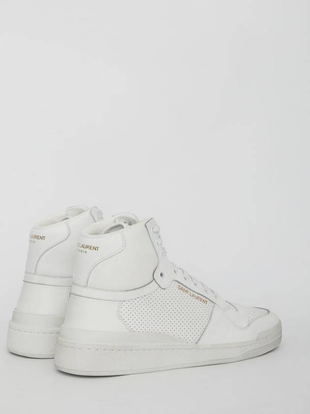 Men's SL24 Used-Look Perforated Leather Mid Top Sneakers White - SAINT LAURENT - BALAAN 4