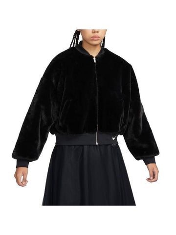 Women's Double-sided Faux Fur Fur Jacket Bomber Jacket FB8693 010 Black - NIKE - BALAAN 1
