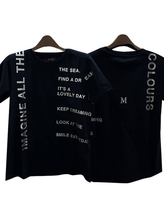 Lettering Graphic Short Sleeve T-shirt Navy - S MAX MARA - BALAAN 2
