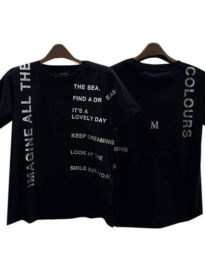 Lettering Graphic Short Sleeve T-Shirt Navy - S MAX MARA - BALAAN 2