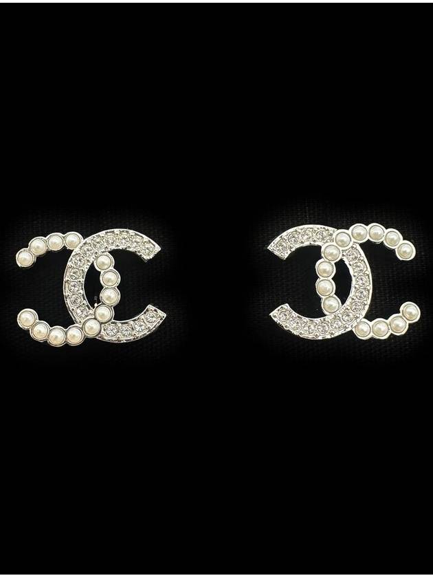 CC Logo Pearl Crystal Earrings Silver - CHANEL - BALAAN 3