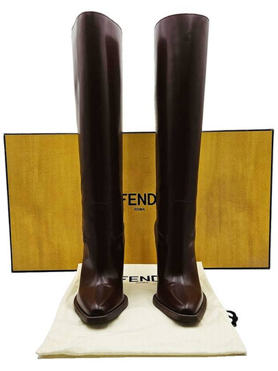 Fendi brown baguette cut leather long boots 38 - FENDI - BALAAN 2