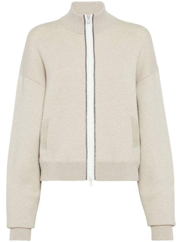 Monili Knit Zip-Up Cardigan Beige - BRUNELLO CUCINELLI - BALAAN 1