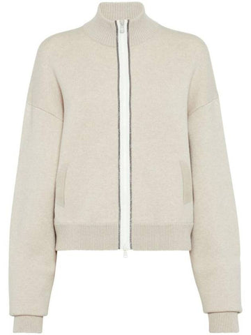 Monili Knit Zip-Up Cardigan Beige - BRUNELLO CUCINELLI - BALAAN 1