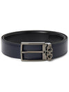 Gancini Reversible Adjustable Leather Belt Navy Black - SALVATORE FERRAGAMO - BALAAN 3