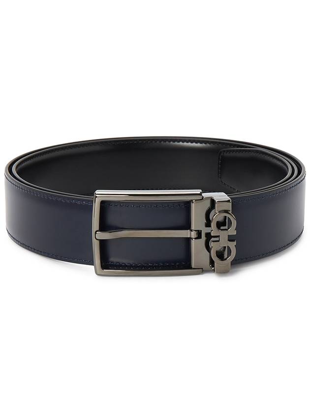 Gancini Reversible Adjustable Leather Belt Navy Black - SALVATORE FERRAGAMO - BALAAN 3