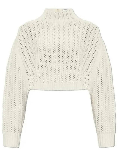 High Neck Back Button Crop Knit Top White - MAX MARA - BALAAN 2