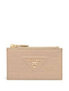 Triangle Embossed Logo Decoration Card Wallet Beige - PRADA - BALAAN 1