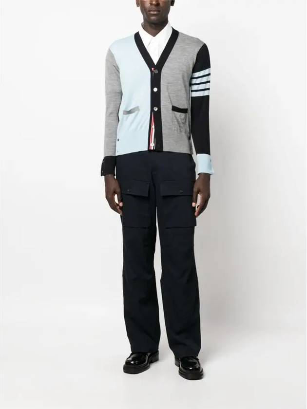 Men's Sustainable Classic Diagonal Wool Cardigan Light Blue - THOM BROWNE - BALAAN 7