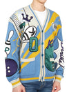 Bowling Elephant V-Neck Cardigan Blue - KENZO - BALAAN 4