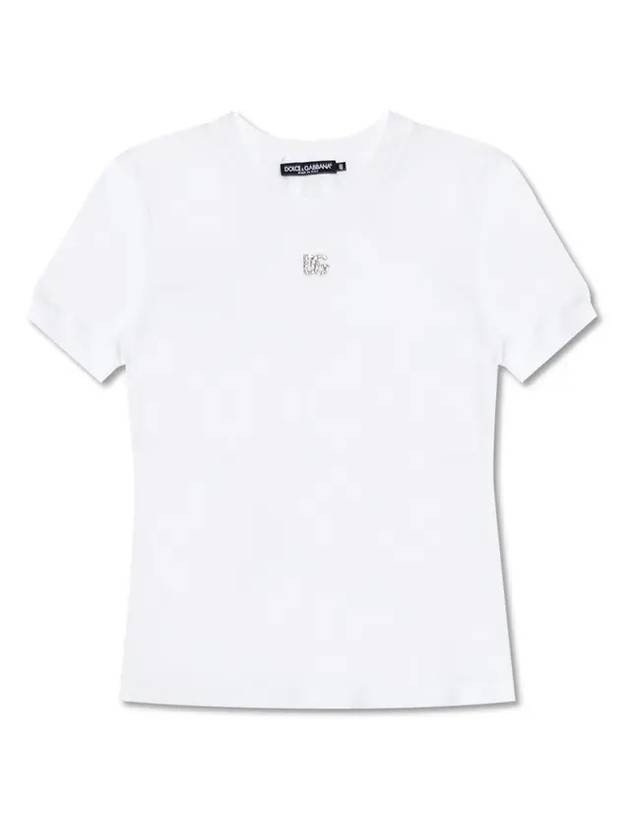 Crystal Silver Logo Short Sleeve T-Shirt White - DOLCE&GABBANA - BALAAN 1